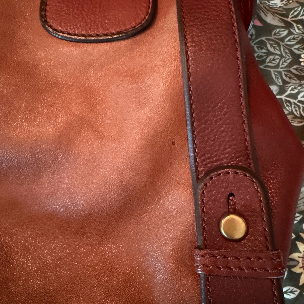 Fossil Vintage Revival Satchel Two-Tone Brown Leather Tote - Picture 11 of 16
